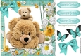 Big cuddly teddy bear and baby in turq gingham with bow 8x8