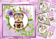 4 Lovely Card fronts with puppies, with pretty lilac flowers 8x8 Mini Kit