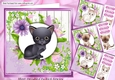 4 Lovely Card fronts with kittens, with pretty lilac flowers 8x8 Mini Kit
