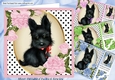 4 Cute Card fronts of black scottie/dogs with roses & polkadot 8x8 Mini kit