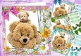 4 cuddly teddy bears and baby in gingham,card fronts 8x8 mini kit