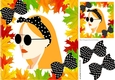 Lovely Retro lady with black gingham bows in Autumn leaves frame 8x8