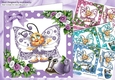 4 Cute toony butterfles with snail card fronts in  polkadot frame 7x7 