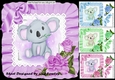 4 Cute water colour Koala Bears in frill 8x8 card fronts with bows Mini kit