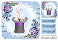 Bunnies in top hat with lace and flowers in blue frill 8x8 frame