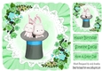 Bunnies in top hat with lace and flowers in green frill 8x8 frame