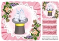 Bunnies in top hat with lace and flowers in pink frill 8x8 frame