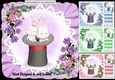 4 Lovely Bunnie card fronts in top hats with lace, frill 8x8 Mini kit