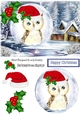 Lovely snow scene with owl in santa hat in snowball with holly A5