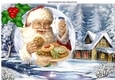 Lovely scene with santa and his milk & cookies in snowball with holly A4