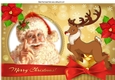 Santa with reindeer  with bow and poinsettias A4