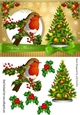 Lovely robin on a branch with snow, & christmas tree  A5