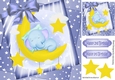 cute watercolour ele sleeping in blue star spangled sky with bow 8x8
