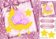 cute watercolour ele sleeping in pink star spangled sky with bow 8x8