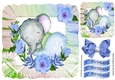 pretty rainbow frill frame with baby ele and flowers 8x8 blue