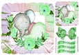 pretty rainbow frill frame with baby ele and flowers 8x8 green