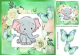 Cute Ele in frame of roses with butterflies 8x8 green