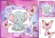 Cute Ele in frame of roses with butterflies 8x8 pink