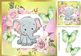 Cute Ele in frame of roses with butterflies 8x8 gold