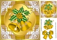 Gold Tartan & Lace With Christmas bells and bow 8x8
