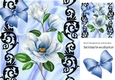 Pretty blue magnolias in black ornate & satin card front 8x8