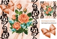 Pretty peach roses turq flowers  in black ornate & satin card front 8x8