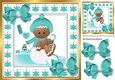 Cute Gingerbread in the  snow  with turq bows 8x8 (four)