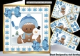  4 Cute Gingerbread card fronts in the  snow  with blue bows 8x8 mini kit 