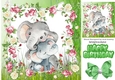 Cute water colour cuddling elephants in flower frame with bow 8x8