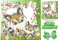 Cute water colour cuddling Raccoons in flower frame with bow 8x8