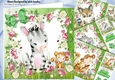 4 Cute water colour animal card fronts in flower frames with bows 8x8 mini kit