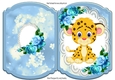 Cute baby leopard on lace with blue roses bracket card