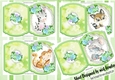 4 Cute cuddling animals on lace with pretty flowers green bracket card mini kit