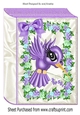  A4 Purple toon  humming bird with flowers and bow folded book Card front 