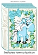 Cute turq Unicorn wih pretty flowers and bow folded book A4 Card front