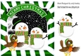 Lovely pair of toon snowmen with robin in green striped frame 8x8