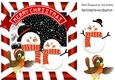 Lovely pair of toon snowmen with robin in red striped frame 8x8