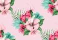 Pretty Tropical Flowers Backing paper (BIG PINK)