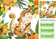 Baby monkey with mum in fruit and leaf frame 8x8