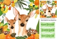 Baby deer with mum in fruit and leaf frame 8x8