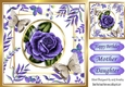 purple roses with leaves and paper butterflies 8x8