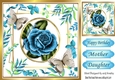 blue roses with leaves and paper butterflies 8x8