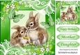 cute bunnies in green ornate frame with butterflies 8x8