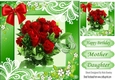 pretty red roses & red bow in green ornate frame with butterflies 8x8