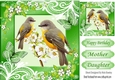 Pretty yellow birds in green ornate frame 8x8