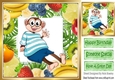 Cheeky monkey in blue striped t shirt assorted fruit frame 8x8