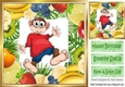 Cheeky monkey in red t shirt assorted fruit frame 8x8