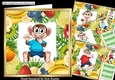 4 Cheeky Monkeys in t shirts in fruit frame 8x8 card/fronts mini kit