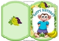 Cheeky monkey in fruit frame bracket card with bannanas blue top