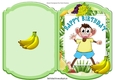 Cheeky monkey in fruit frame bracket card with bannanas yellow top